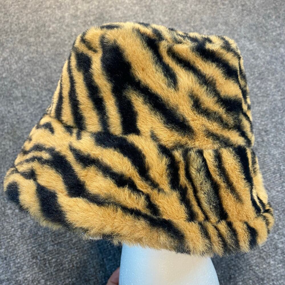 Olive & Pique Faux Fur Plush Tigger Tiger Print Bucket Hat Bold Animal Print